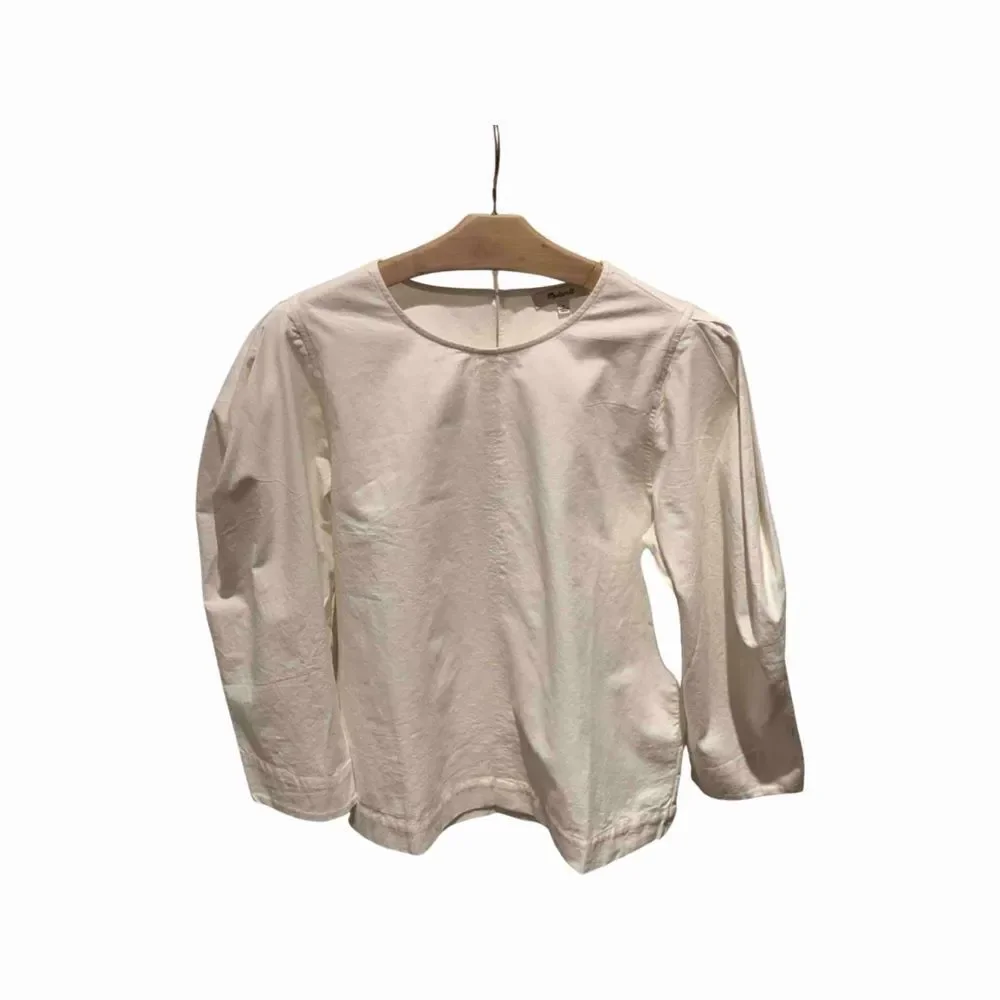 Madewell Cotton Crepe White Puff-Sleeve Seamed Top Size Small